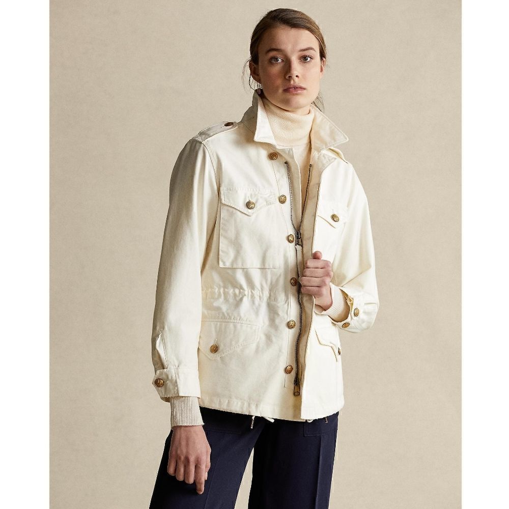 Polo Ralph Lauren Four Pocket Military Jacket Women's Small S Cream Gold New